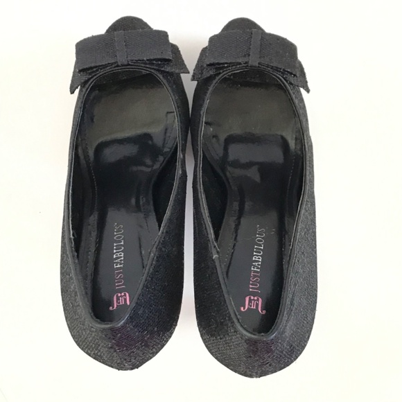 JUST FAB Stilettos Heels Peep Toe Black Pumps Shimmer Party Women’s Size 10 - Picture 9 of 16